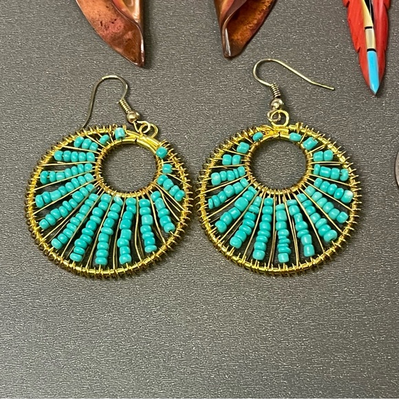 Vintage Boho Earring Bundle Turquoise Shell Bohemian Tribal Colors Beaded Drop - Picture 2 of 10